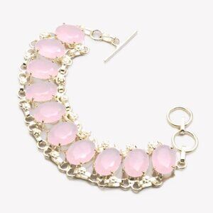 Rose Chalcedony Gemstone Sterling Silver Handmade Bracelet Jewelry 27 Gms